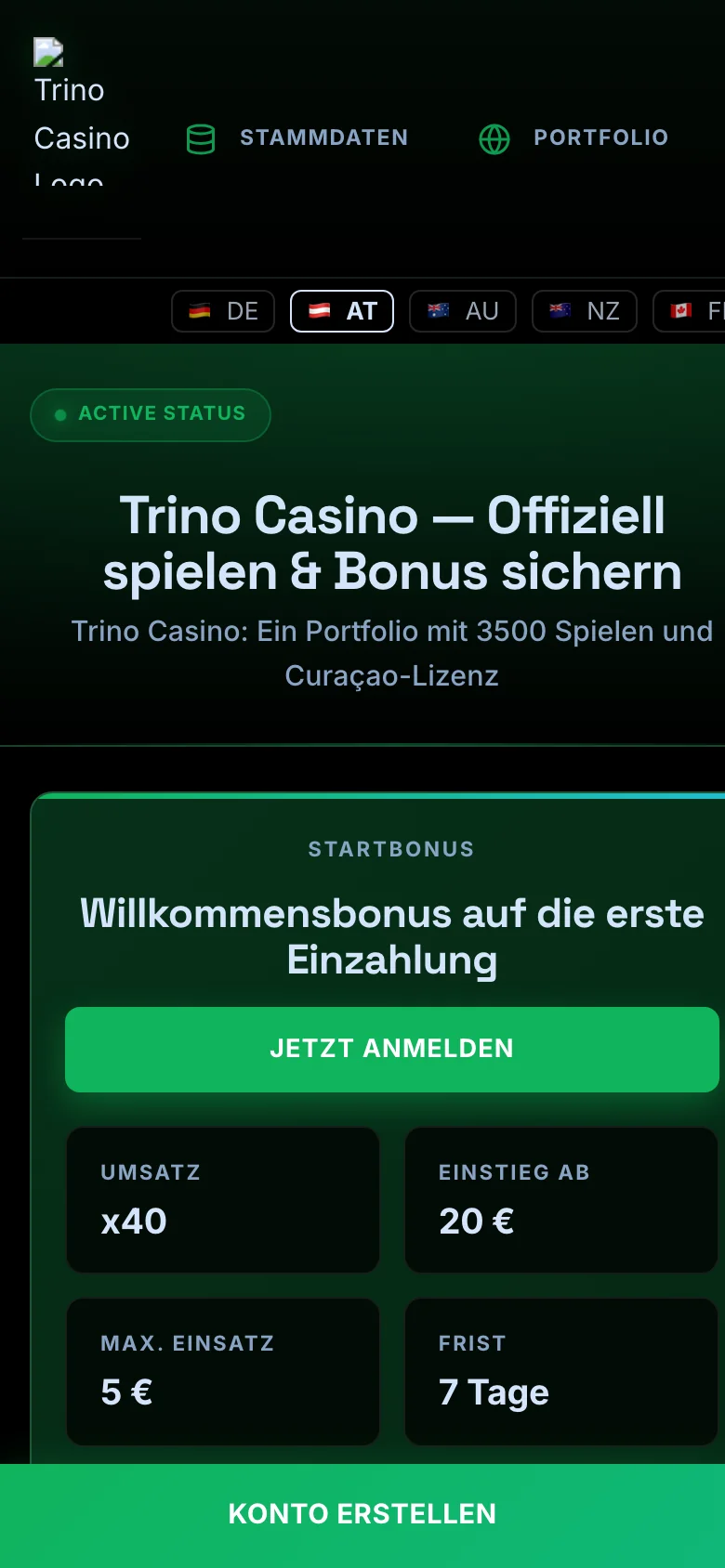 Trino Casino mobile lobby screenshot
