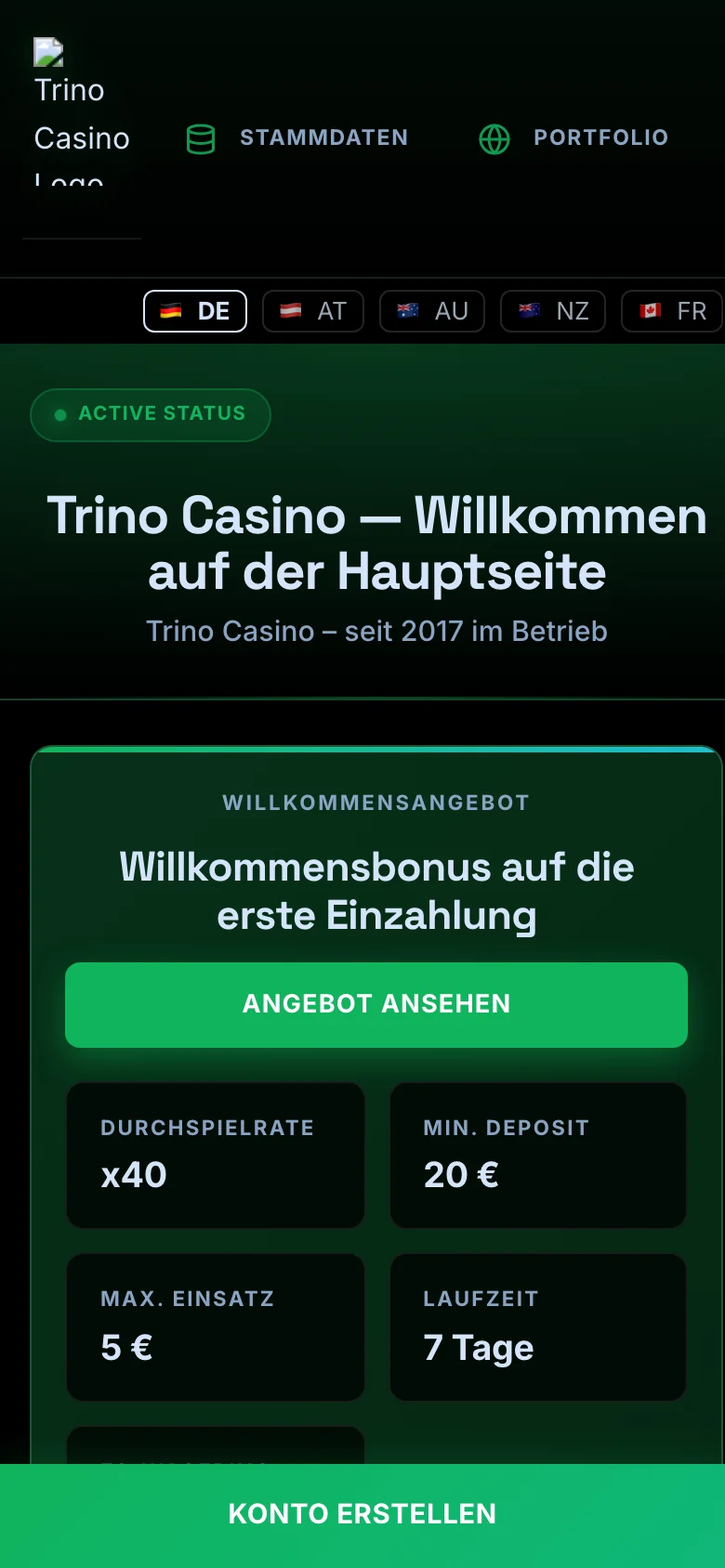 Trino Casino mobile lobby screenshot