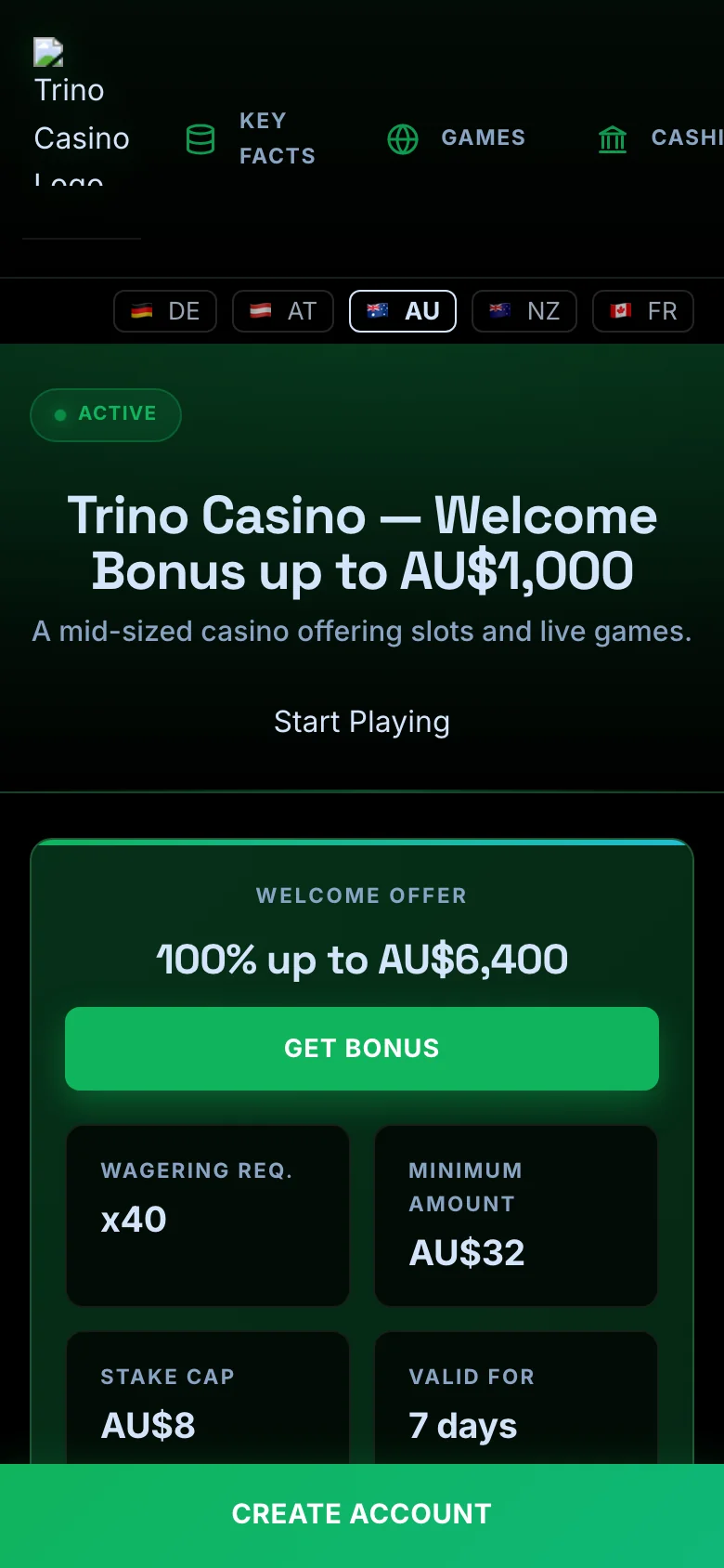 Trino Casino mobile lobby screenshot