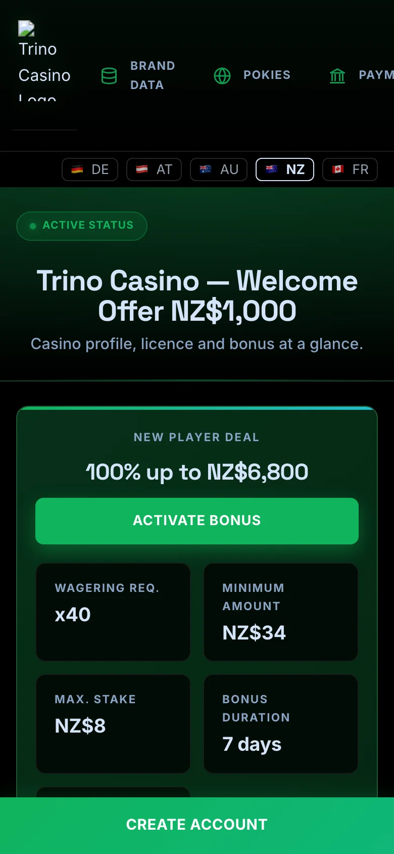Trino Casino mobile lobby screenshot