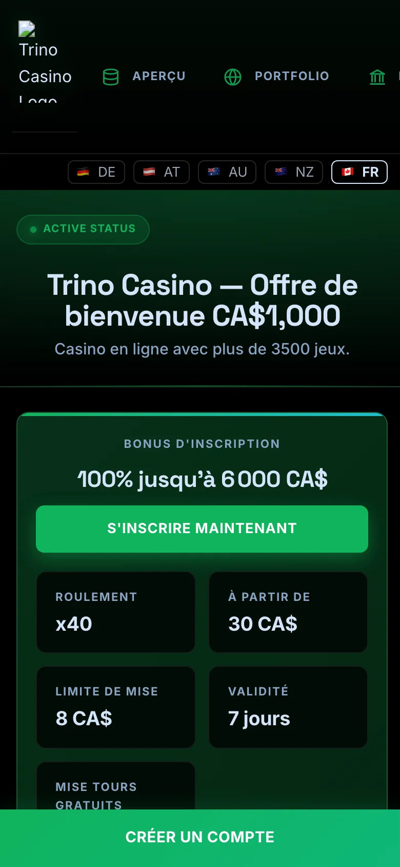 Trino Casino mobile lobby screenshot